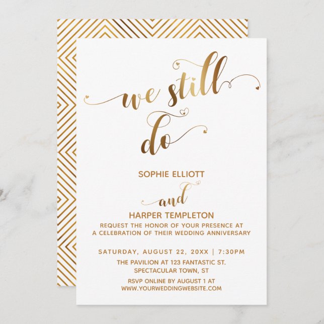 Gold White We Still Do Typography Anniversary Invitation (Front/Back)