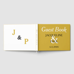 Gold White Wedding Monogram Guest Book