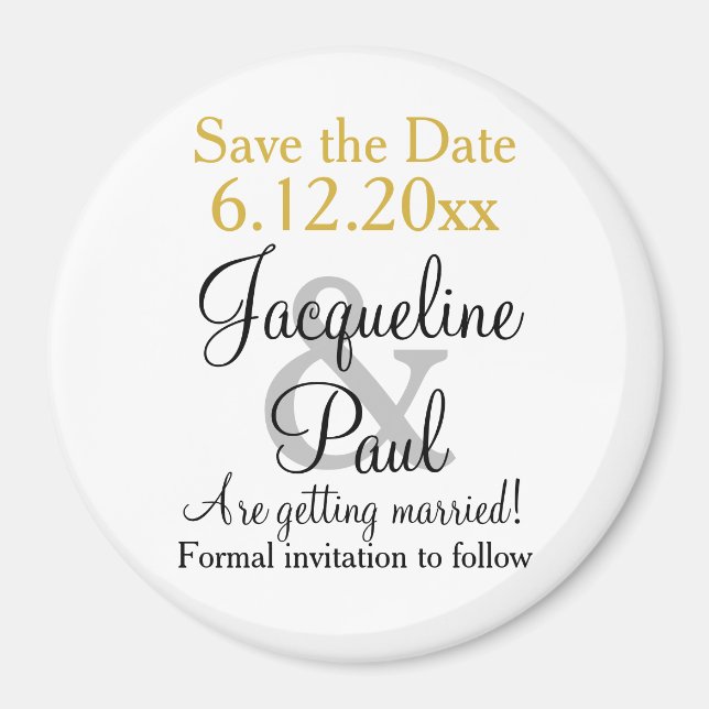 Gold White Wedding Save the Date Magnet (Front)