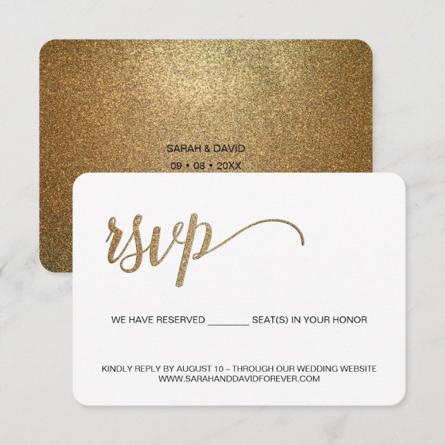 Gold White wedding website without mailing RSVP Card (Front/Back)