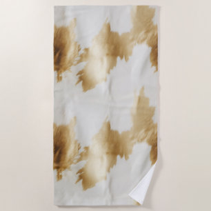 Gold White Western Cowhide Beach Towel
