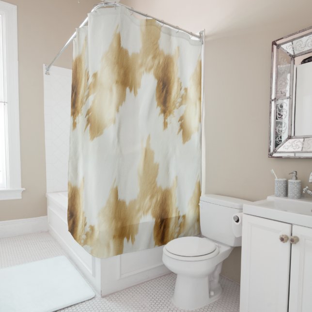 Gold White Western Cowhide  Shower Curtain (In Situ)