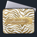 Gold & White Zebra Animal Print with Gold Glitter Laptop Sleeve<br><div class="desc">Gold and White Zebra Animal Print with Gold Glitter Monogram Name Case. This case can be customised to include your first name.</div>