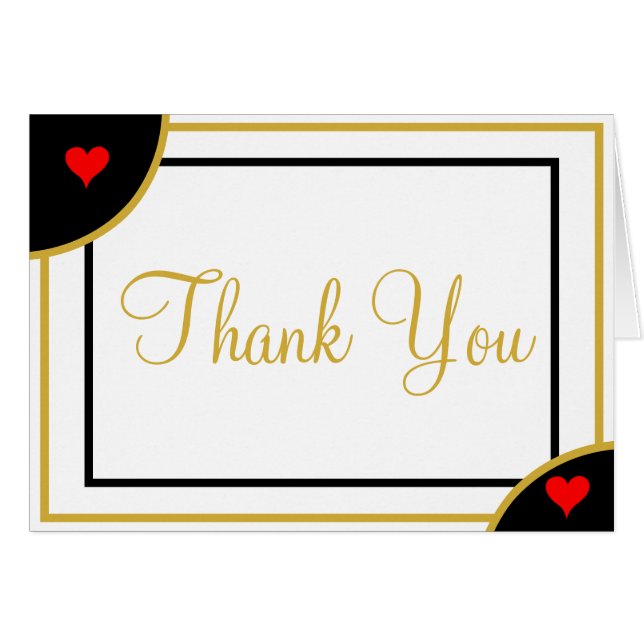 Gold Whte Black Wedding Hearts Thank You (Front Horizontal)
