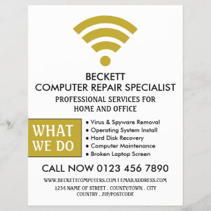 Gold Wi-Fi Logo, Computer Repair Specialist Advert Flyer