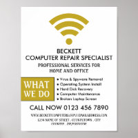 Gold Wi-Fi Logo, Computer Repair Specialist Advert