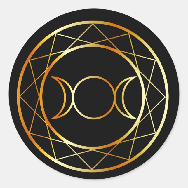 Gold Wiccan symbol Triple Goddess Classic Round Sticker (Front)