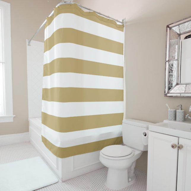 Gold Wide Stripes Shower Curtain (In Situ)