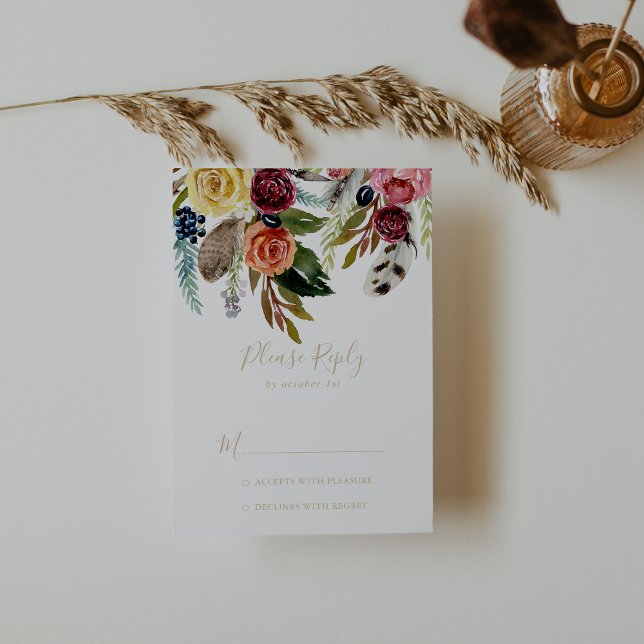 Gold Wild Feather Boho Tropical Floral RSVP (Creator Uploaded)