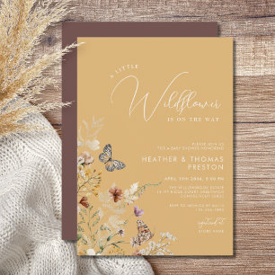 Gold Wildflower Butterfly Meadow Baby Shower Invitation
