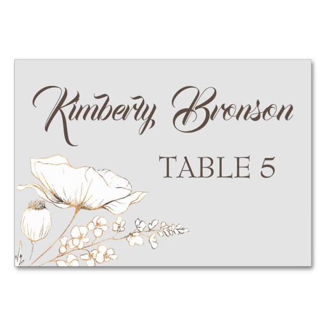Gold Wildflower Individual Guest Names Table Card (Front)