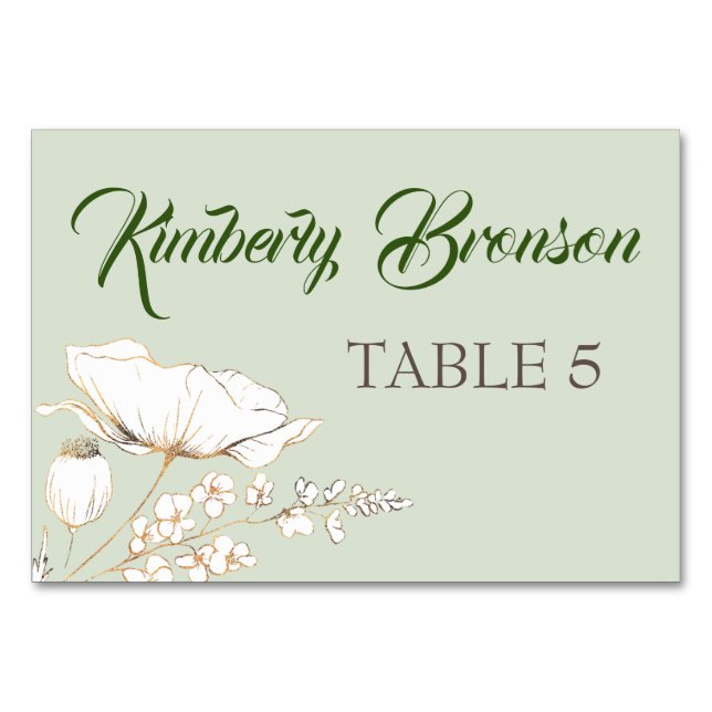 Gold Wildflower Individual Guest Names Table Card (Front)