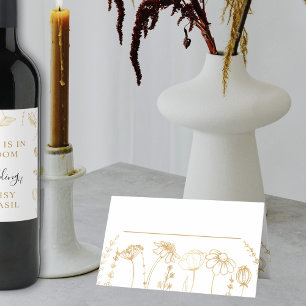 Gold Wildflower Sketch Simple Floral Place Card
