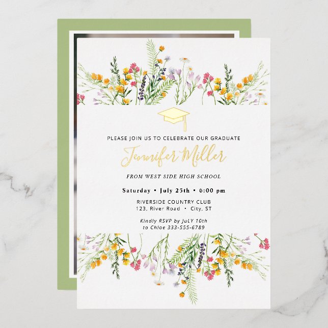 Gold Wildflowers Graduation photo on back (Front/Back)