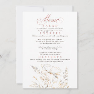 Gold Wildflowers White Wedding Menu Invitation