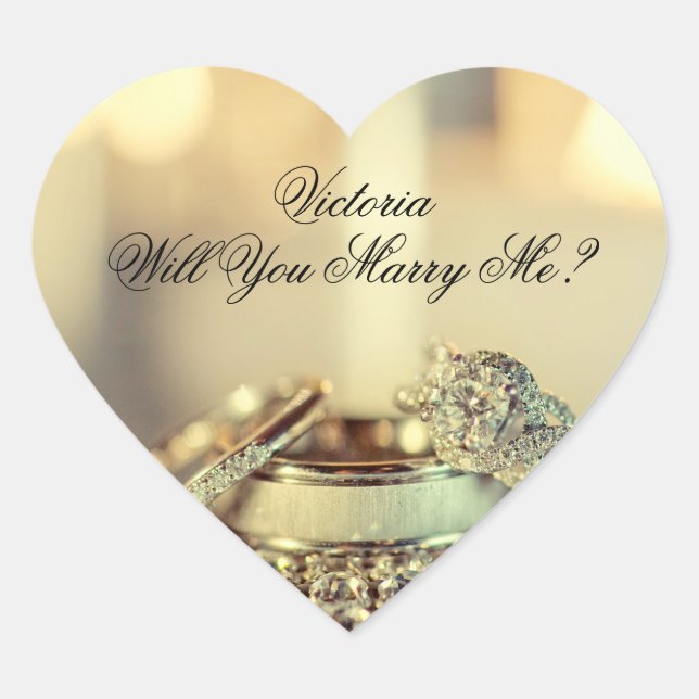 Gold Will You Marry Me Name Proposal Script Heart Sticker (Front)