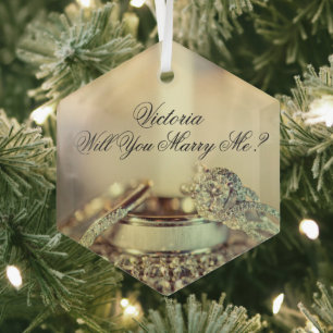 Gold Will You Marry Me Proposal Name Script  Glass Tree Decoration