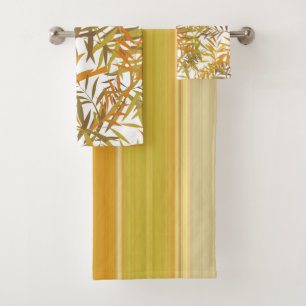 Gold Willow Leaves and sunshine stripes Bath Towel Set