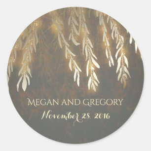 Gold Willow Tree Branches Vintage Wedding Classic Round Sticker