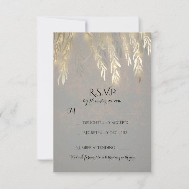 Gold Willow Tree Branches Wedding RSVP Cards (Front)