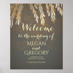 Gold Willow Tree Vintage Wedding Welcome Sign