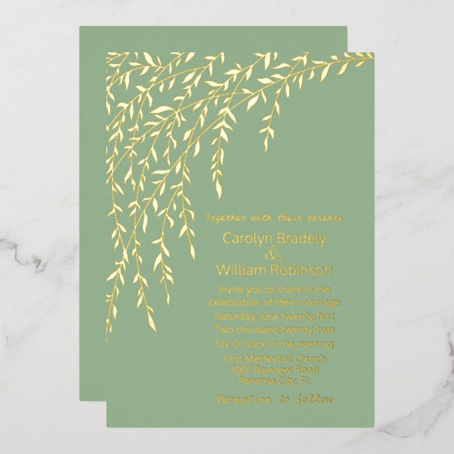 Gold Willows Light Sage Green Wedding (Front/Back)