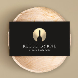 Gold Wine Bottle Events Bartender Logo Business Card