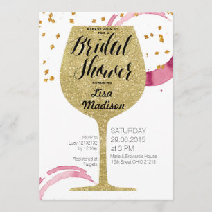 Gold Wine Bridal Shower Invitation card