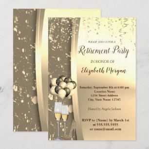 Gold Wine Glas,Ballons,High Heels Retirement Party Invitation