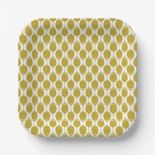 Gold Wine Glass Geometric Pattern Paper Plate
