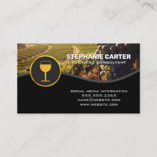 Gold Wine Glass Logo   Grapes Vineyard Business Card