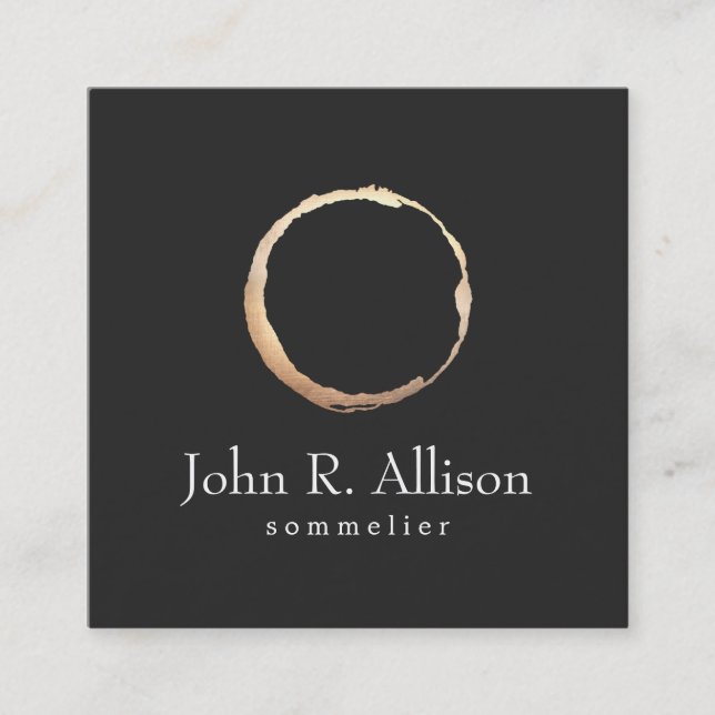 Gold Wine Stain Sommelier Black Square Business Card (Front)