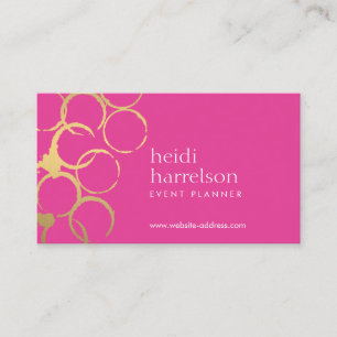 Gold Wine Stains Party Planner Pink Business Card