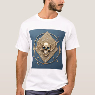 ☠️ Gold Winged Skull Gothic Gift For Bikers 💎 T-Shirt