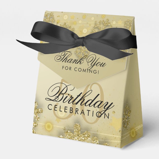 Gold Winter 50th Birthday Thank You Favour Box (Front Side)
