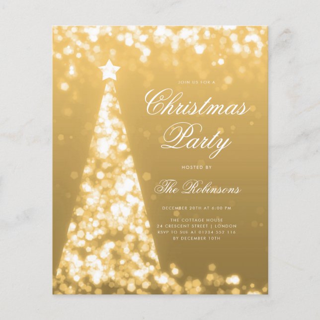 Gold Winter Christmas Tree Invite Program Menu (Front)
