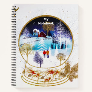 Gold Winter Eve Couple Snowglobe Forest Home Notebook