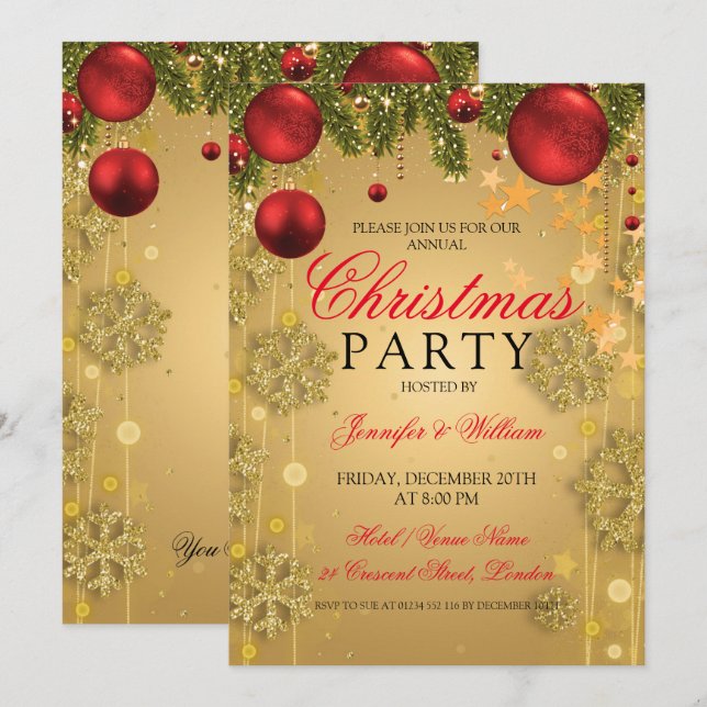 Gold Winter Glam Christmas Holiday Party Invitation (Front/Back)