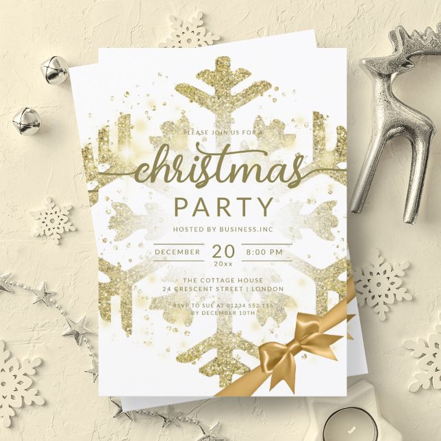 Gold Winter Glitter Snow Company Christmas Ribbon Invitation (Gold Winter Glitter Snow Company Christmas Ribbon Invitation)