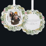 Gold Winter Greenery Merry Christmas Photo Wreath Tree Decoration Card<br><div class="desc">Invite your loved ones to celebrate the holidays with a Gold Winter Greenery Merry Christmas Photo Wreath Ornament Card. You can you as gift tag as well as a christmas card ornament for your loved ones christmas tree. Exquisitely crafted, this festive greeting card combines winter botanical greenery and red berries...</div>