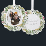 Gold Winter Greenery Merry Christmas Photo Wreath Tree Decoration Card<br><div class="desc">Invite your loved ones to celebrate the holidays with a Gold Winter Greenery Merry Christmas Photo Wreath Ornament Card. You can you as gift tag as well as a christmas card ornament for your loved ones christmas tree. Exquisitely crafted, this festive greeting card combines winter botanical greenery and red berries...</div>
