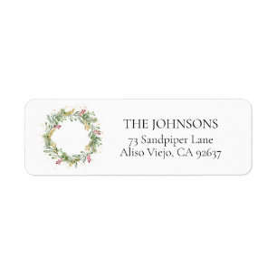 Gold Winter Greenery Wreath Return Address Label