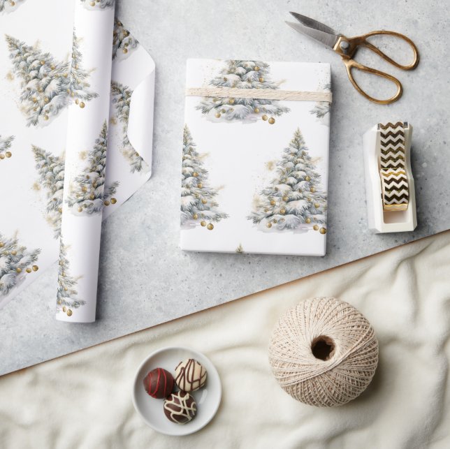 Gold Winter Pine Tree Wrapping Paper (Crafts)