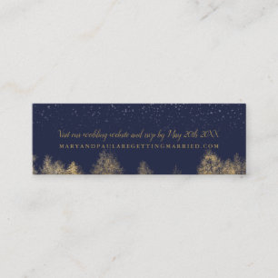Gold Winter snow navy blue trees wedding detail Mini Business Card