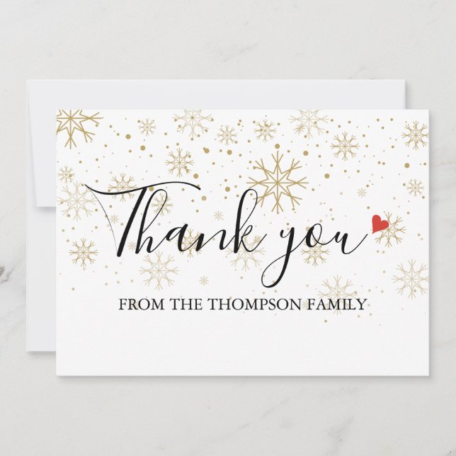 Gold Winter Snowflakes Christmas Holiday Thank You Card (Front)