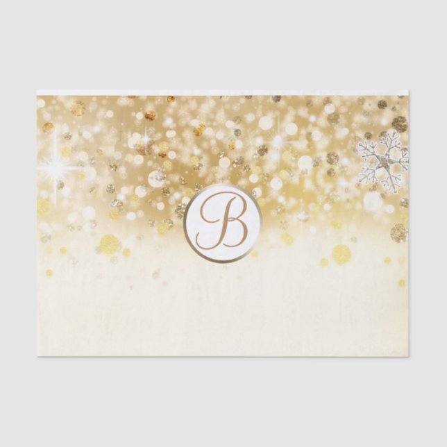 Gold Winter Sparkle Lights Monogram Letter Initial Tissue Paper (Front)