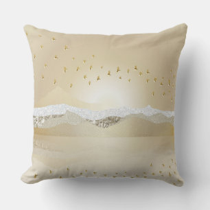 Gold Winter Sunset Mountain Reflection In Water Cushion