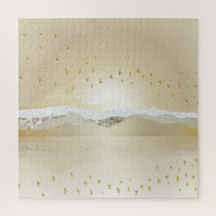 Gold Winter Sunset Mountain Reflection In Water Jigsaw Puzzle