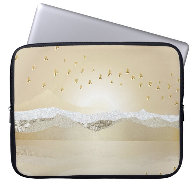 Gold Winter Sunset Mountain Reflection In Water Laptop Sleeve (Front)