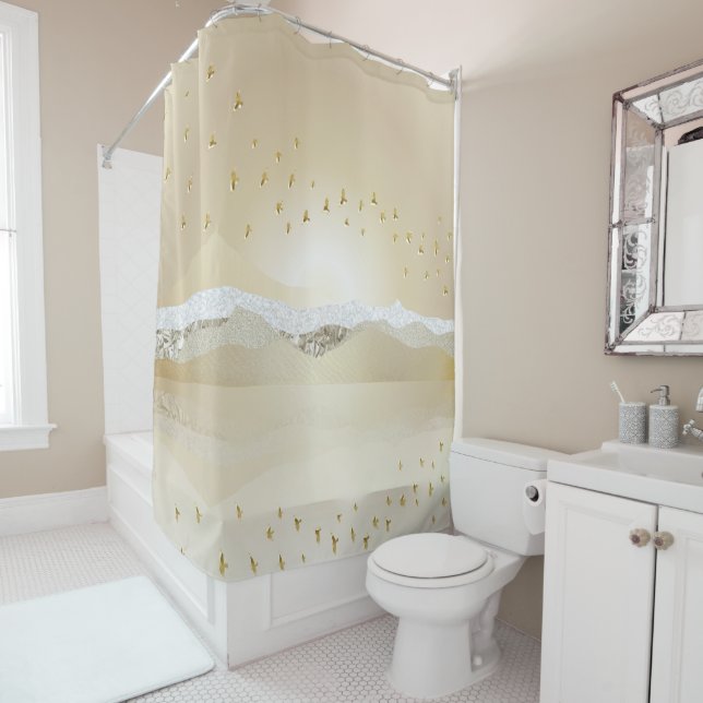 Gold Winter Sunset Mountain Reflection In Water Shower Curtain (In Situ)